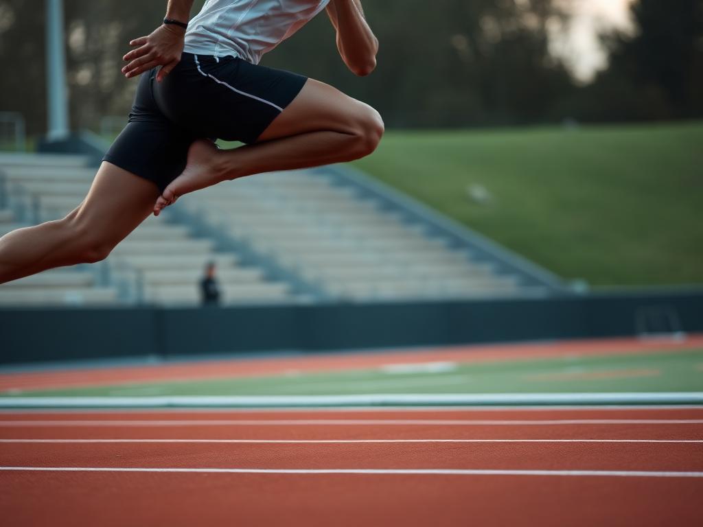 Sprinter mid-stride on an athletics track